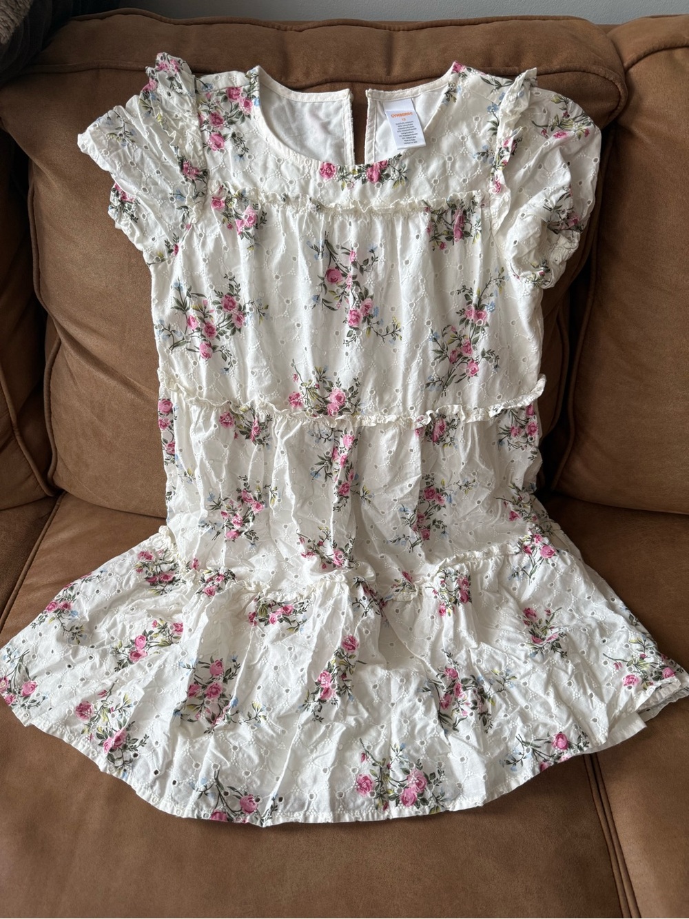 Gymboree Cream Eyelet Dress with Pink Floral Print